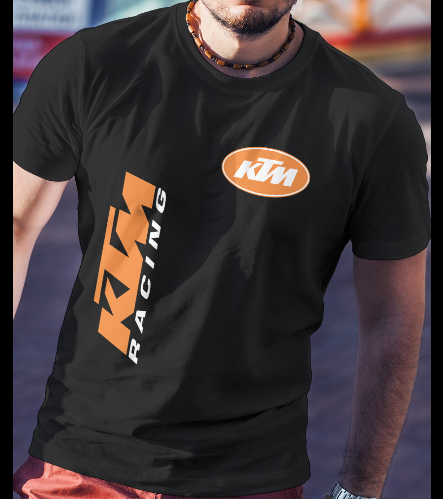 Ktm Racing Logo And Badge On Black T-Shirt