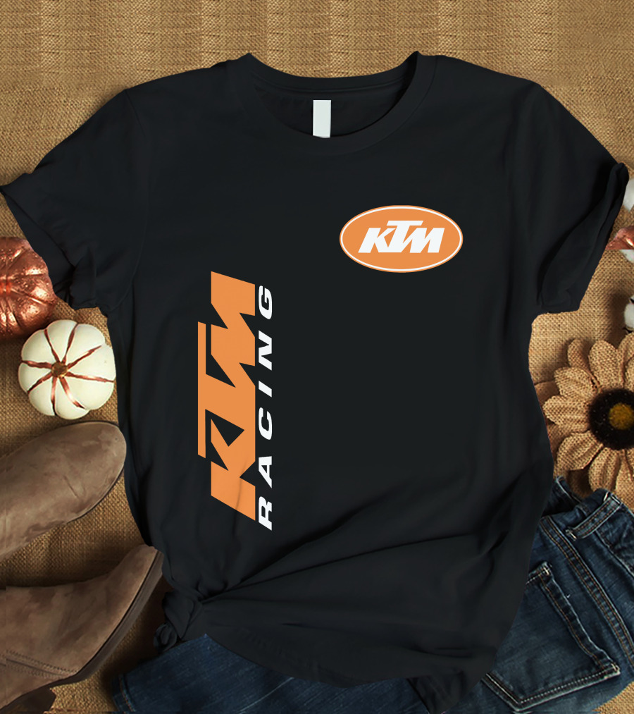 Ktm Racing Logo And Badge On Black T-Shirt