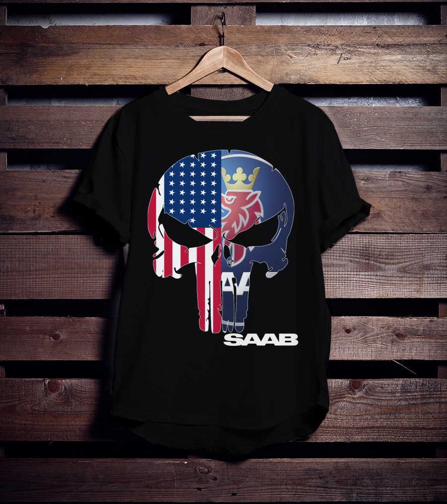 Saab American Flag Punisher Skull T-Shirt