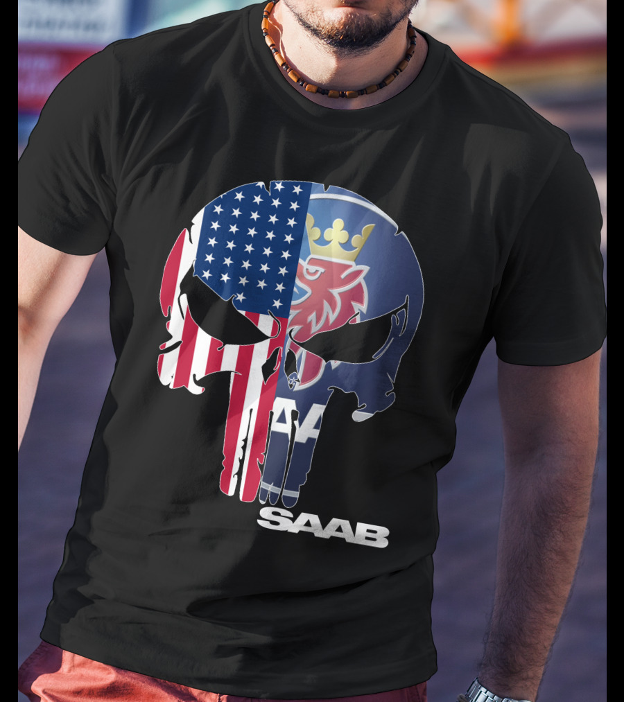 Saab American Flag Punisher Skull T-Shirt