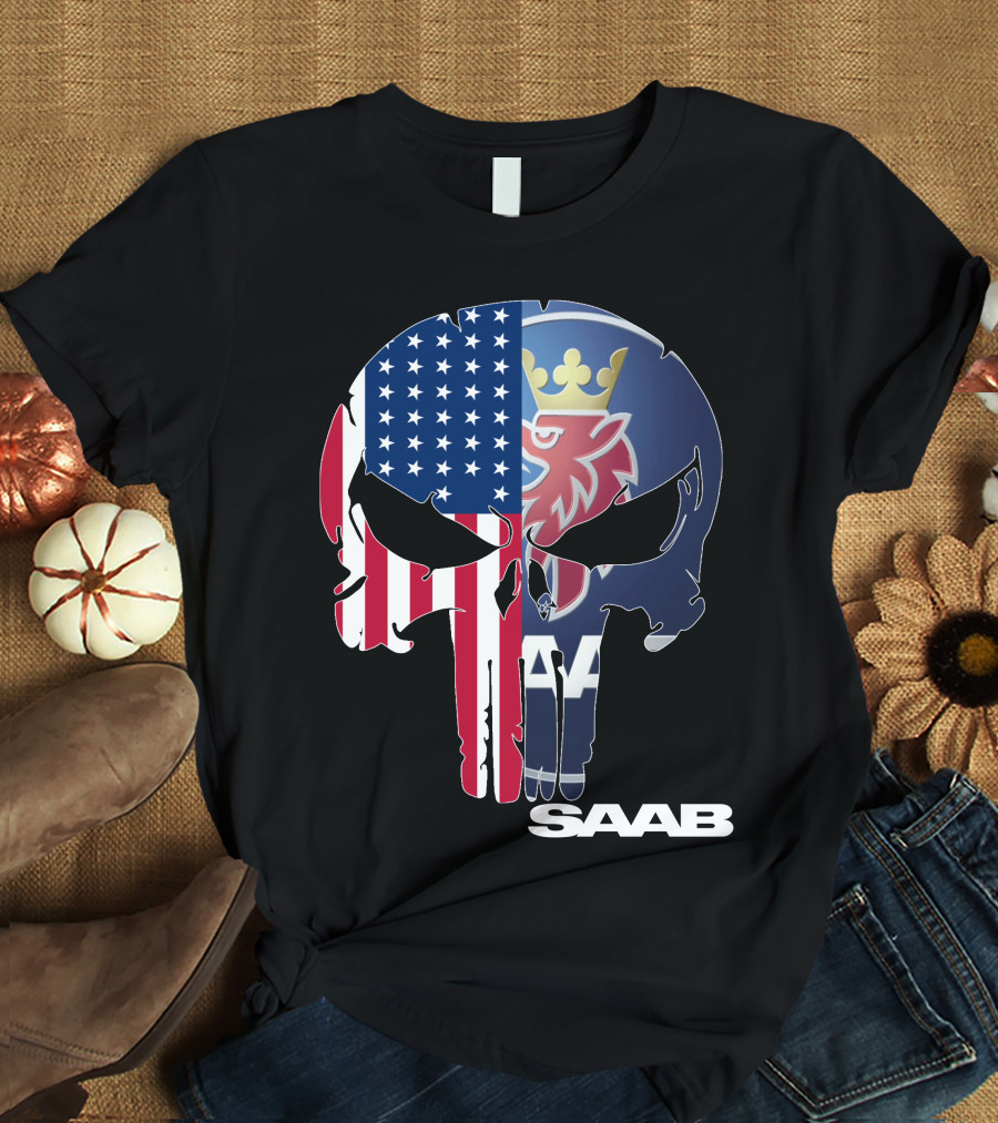Saab American Flag Punisher Skull T-Shirt