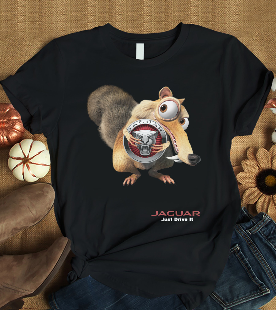 Jaguar Just Drive It Cartoon Character Holding T-Shirt
