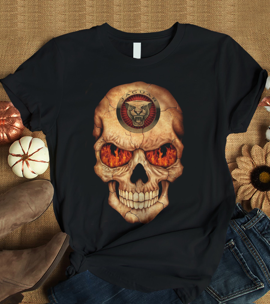 Jaguar Skull With Flaming Eyes T-Shirt