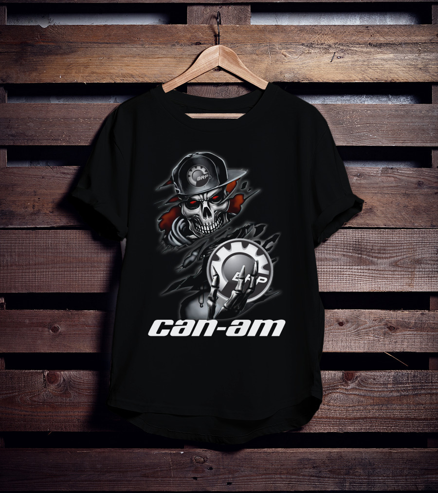 Can Am Skull BRP Logo Skeleton Holding Gear T-Shirt