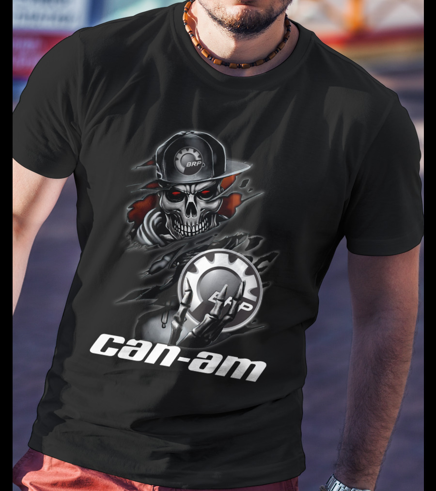 Can Am Skull BRP Logo Skeleton Holding Gear T-Shirt