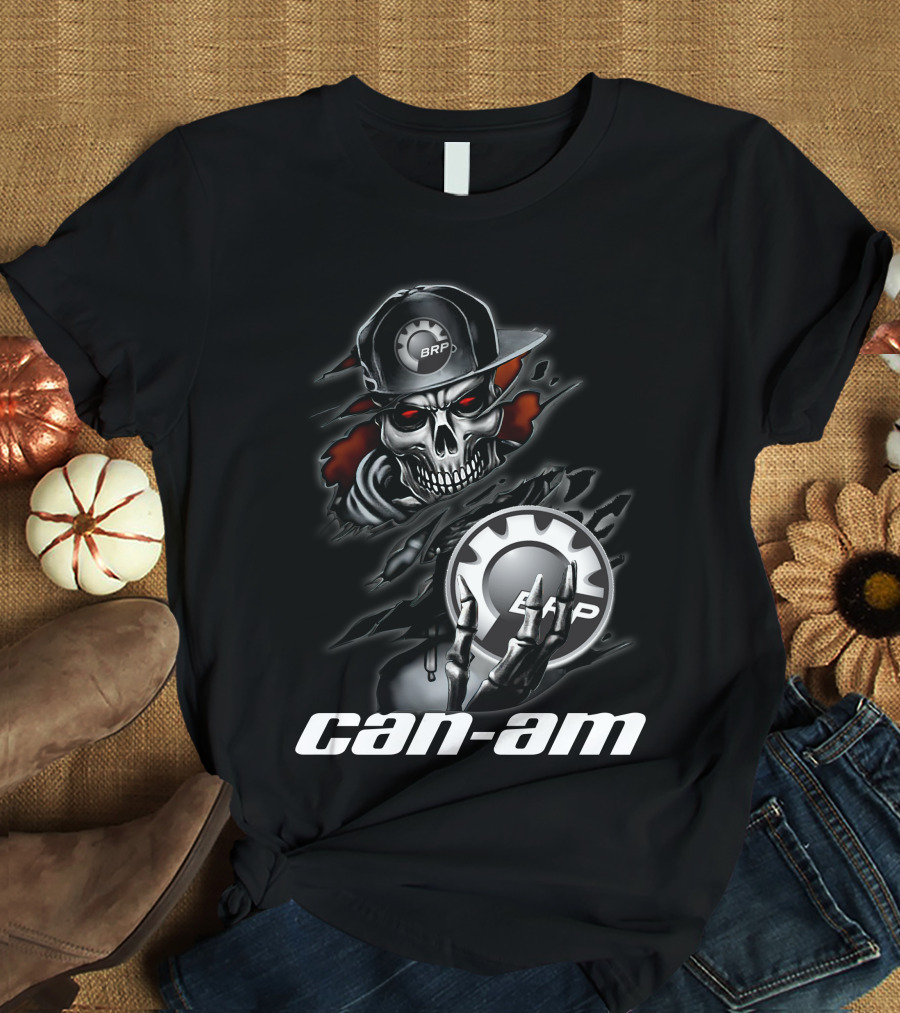 Can Am Skull BRP Logo Skeleton Holding Gear T-Shirt