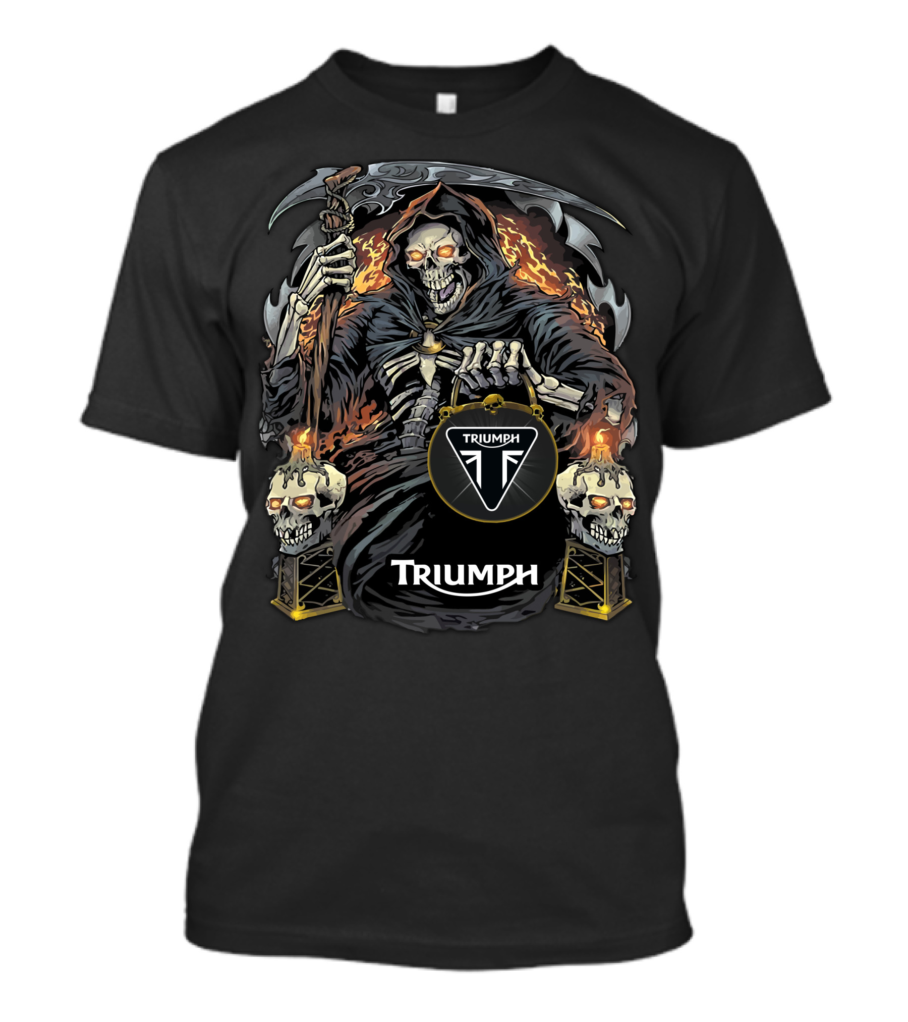 Triumph Grim Reaper With Scythe And Flaming Skulls T-Shirt