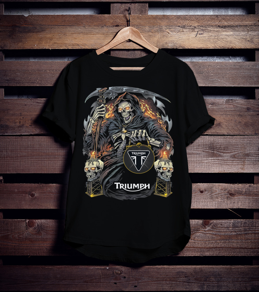 Triumph Grim Reaper With Scythe And Flaming Skulls T-Shirt