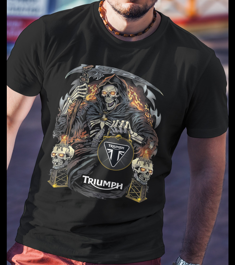 Triumph Grim Reaper With Scythe And Flaming Skulls T-Shirt