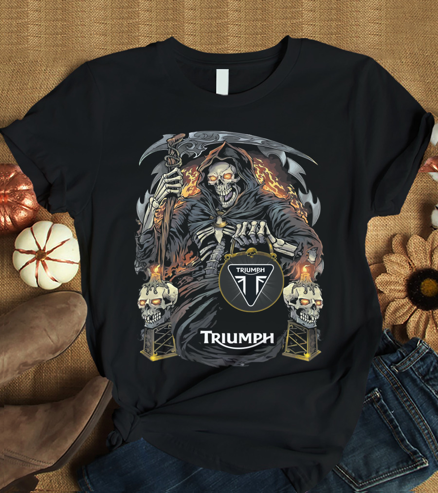 Triumph Grim Reaper With Scythe And Flaming Skulls T-Shirt