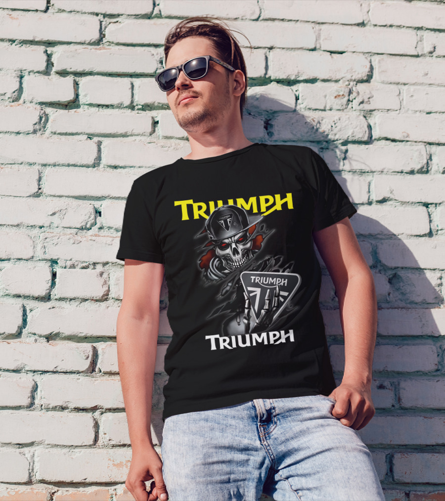 Triumph Skull Holding Logo Helmet Skeleton T-Shirt