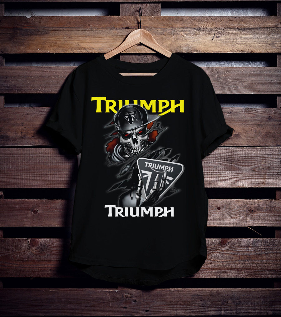 Triumph Skull Holding Logo Helmet Skeleton T-Shirt