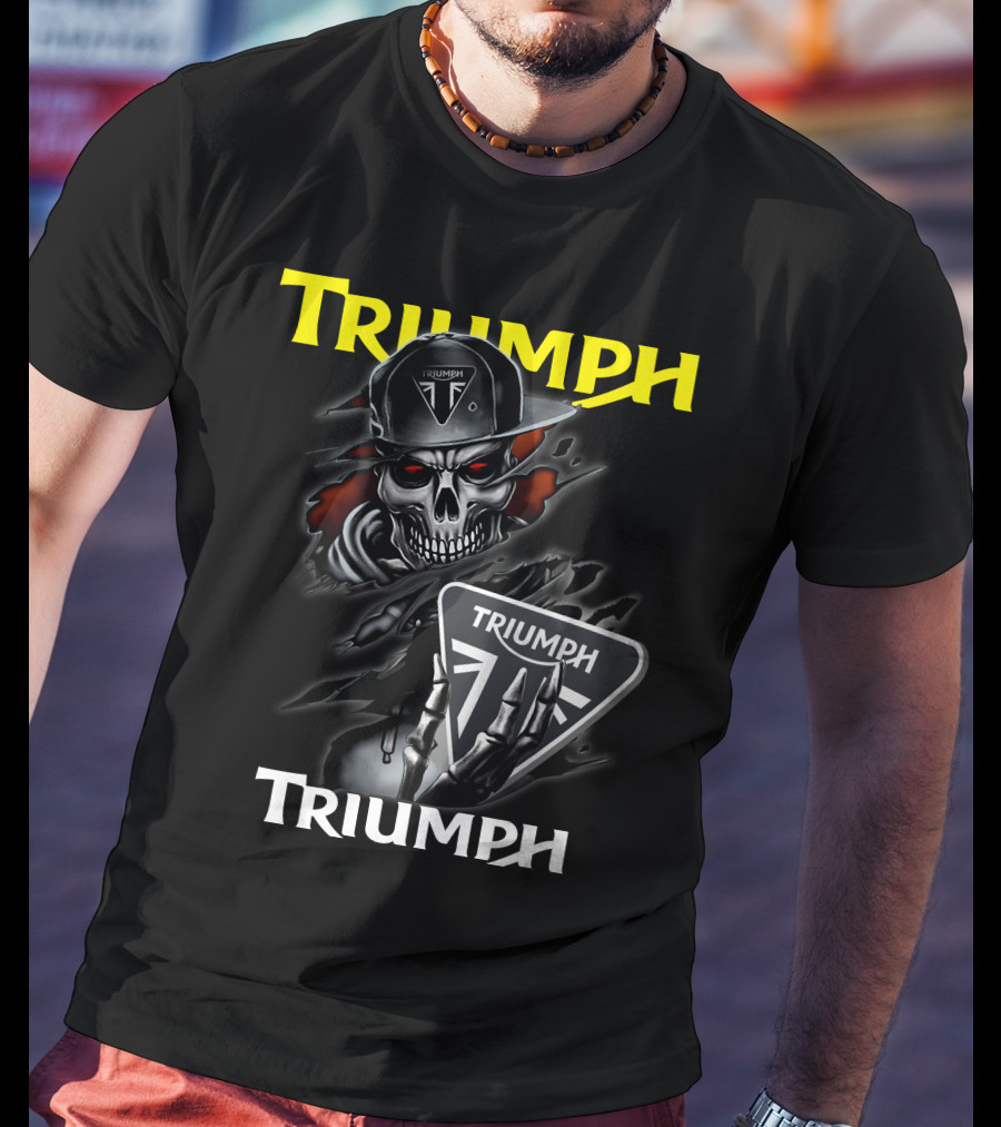 Triumph Skull Holding Logo Helmet Skeleton T-Shirt