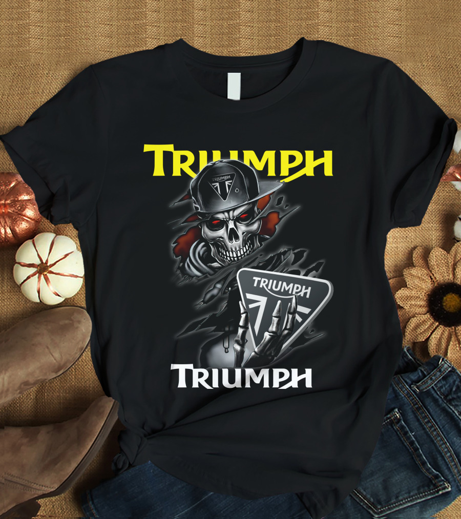 Triumph Skull Holding Logo Helmet Skeleton T-Shirt