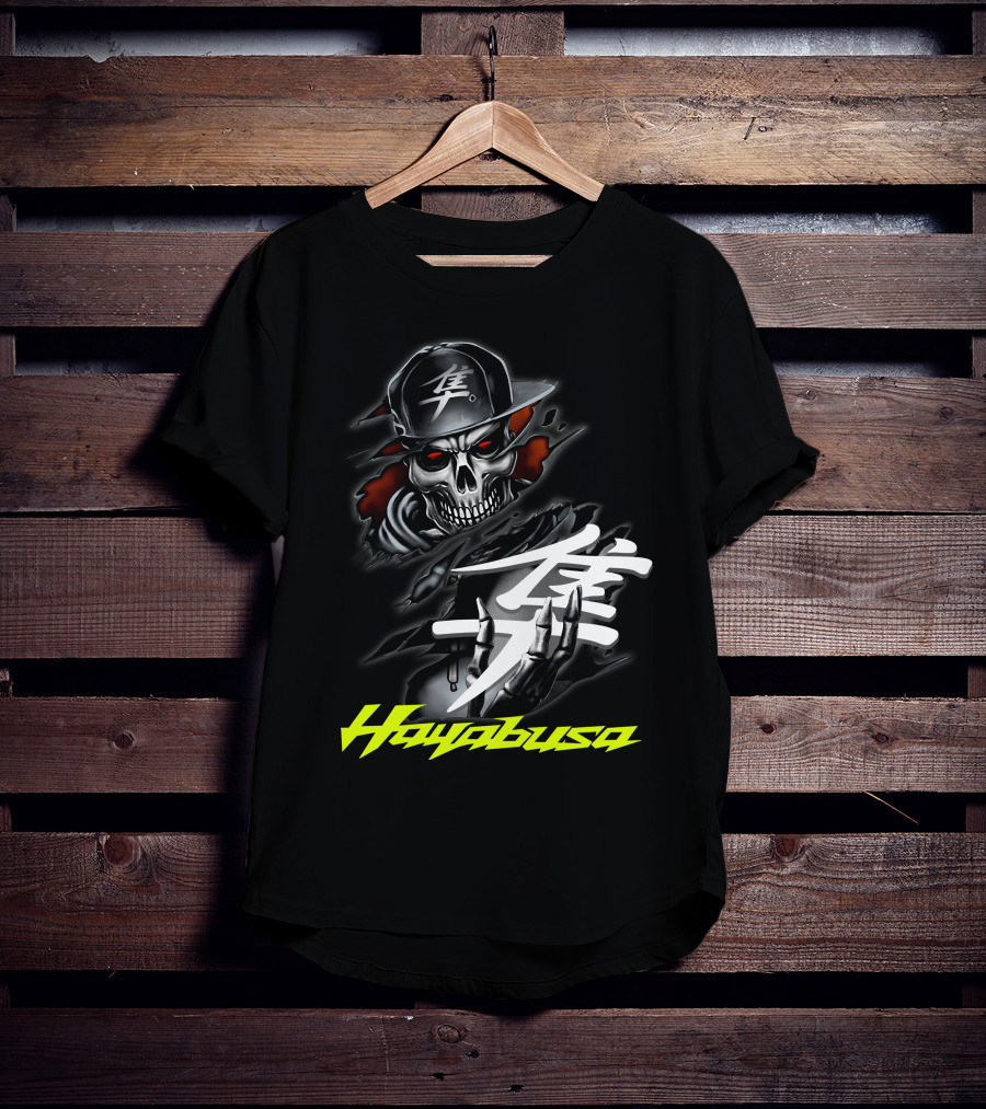 Hayabusa Skeleton In Cap With Kanji Symbol And Claws T-Shirt