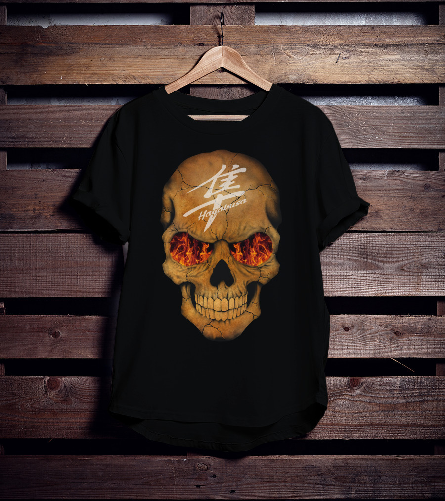 Flaming Skull Hayabusa Japanese Kanji Style T-Shirt
