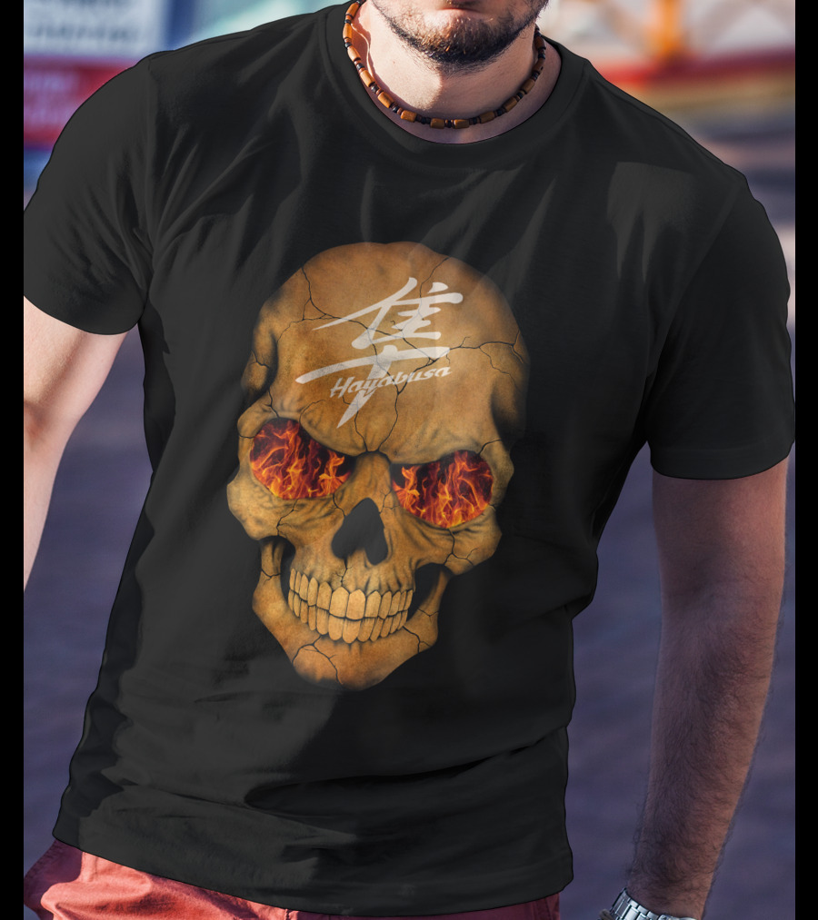 Flaming Skull Hayabusa Japanese Kanji Style T-Shirt