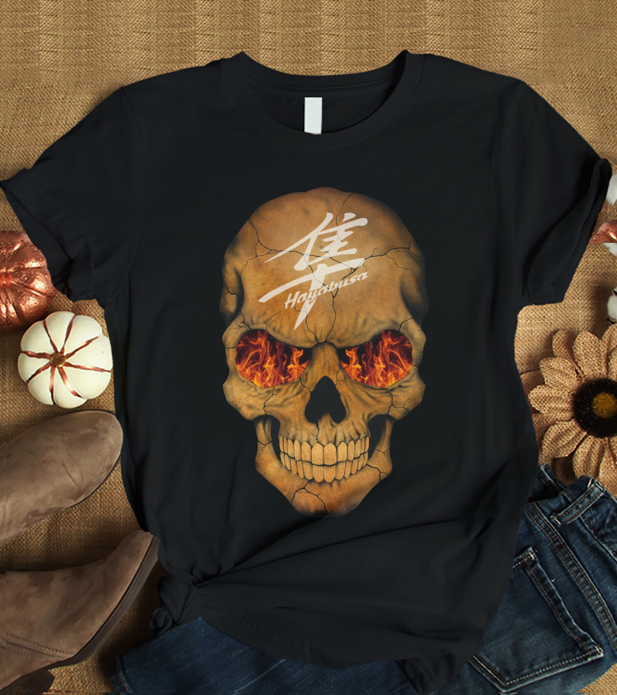 Flaming Skull Hayabusa Japanese Kanji Style T-Shirt