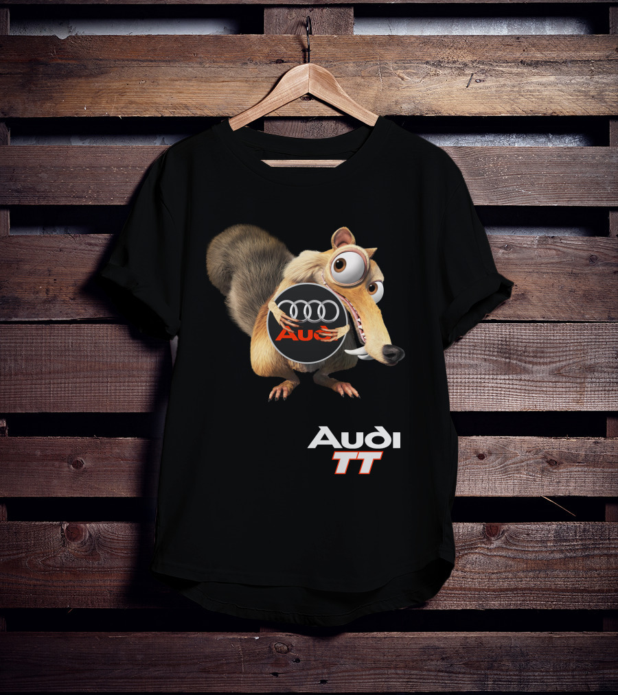 Audi Tt Ice Age Scrat Character Holding Audi Rings T-Shirt