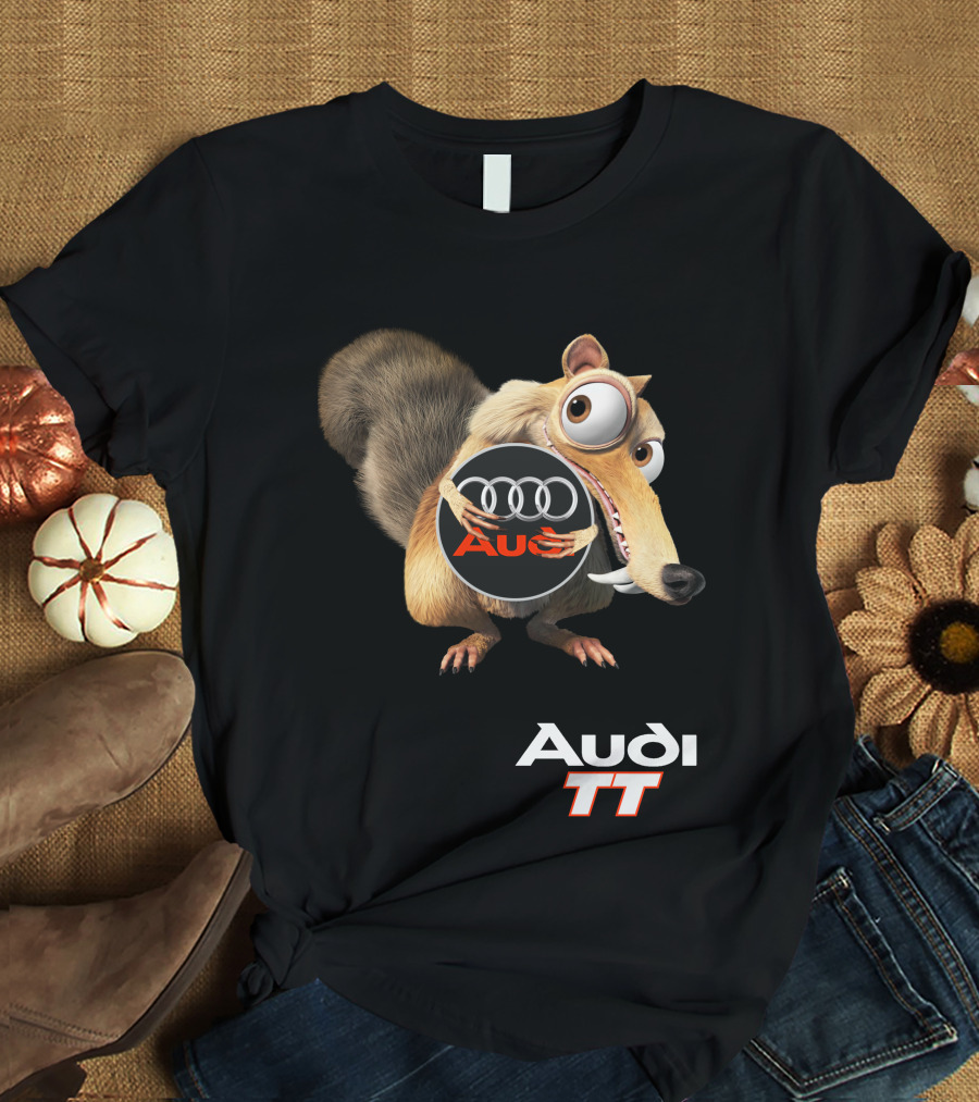 Audi Tt Ice Age Scrat Character Holding Audi Rings T-Shirt