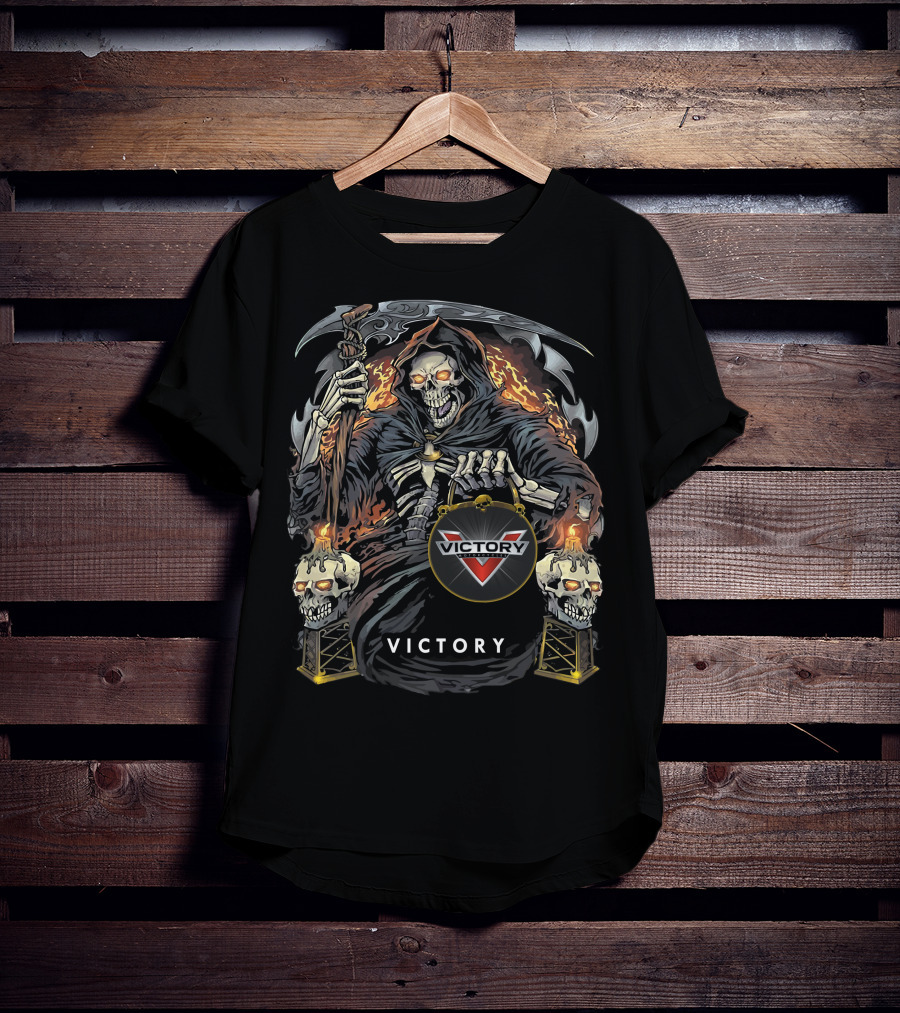 Victory Motorcycles Grim Reaper With Flaming Skulls T-Shirt