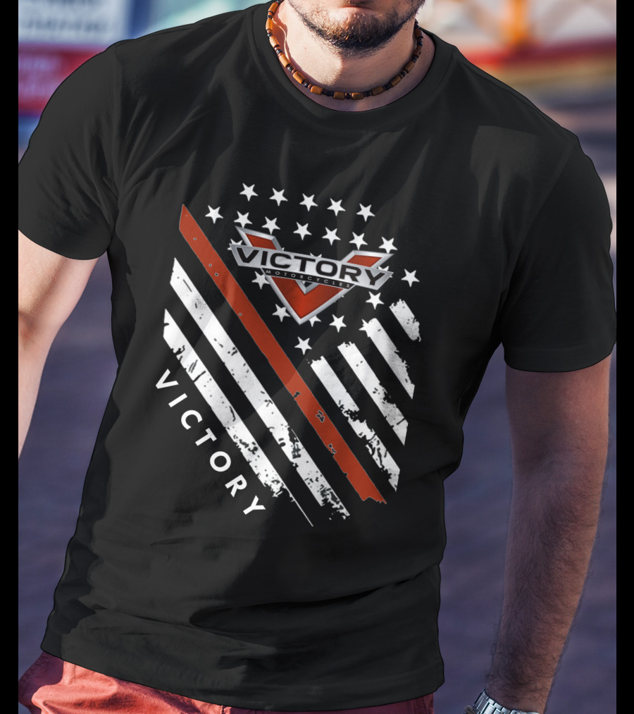Victory Motorcycles American Flag V Badge Stars Stripes T-Shirt