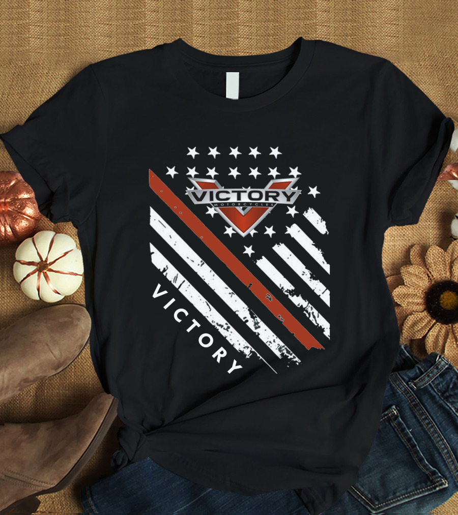 Victory Motorcycles American Flag V Badge Stars Stripes T-Shirt