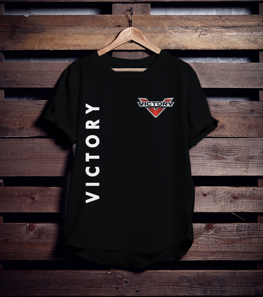 Victory Motorcycles Logo And Vertical Text Layout T-Shirt