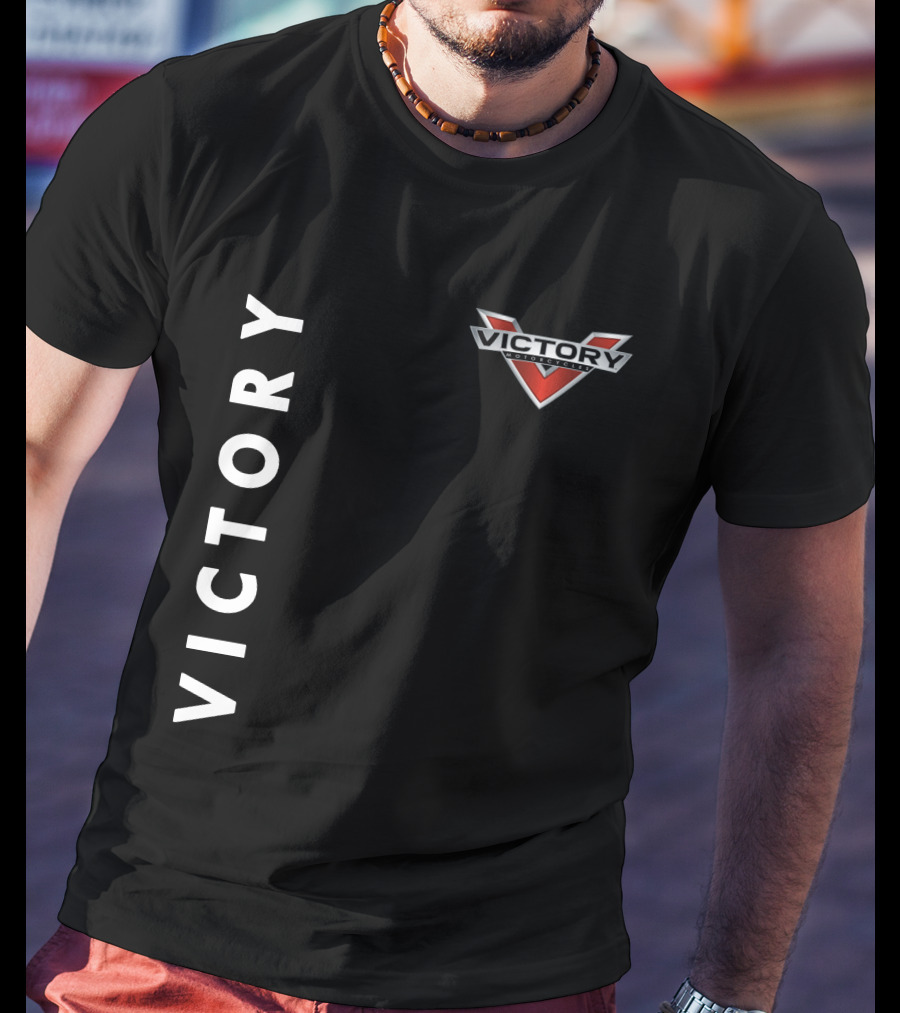 Victory Motorcycles Logo And Vertical Text Layout T-Shirt