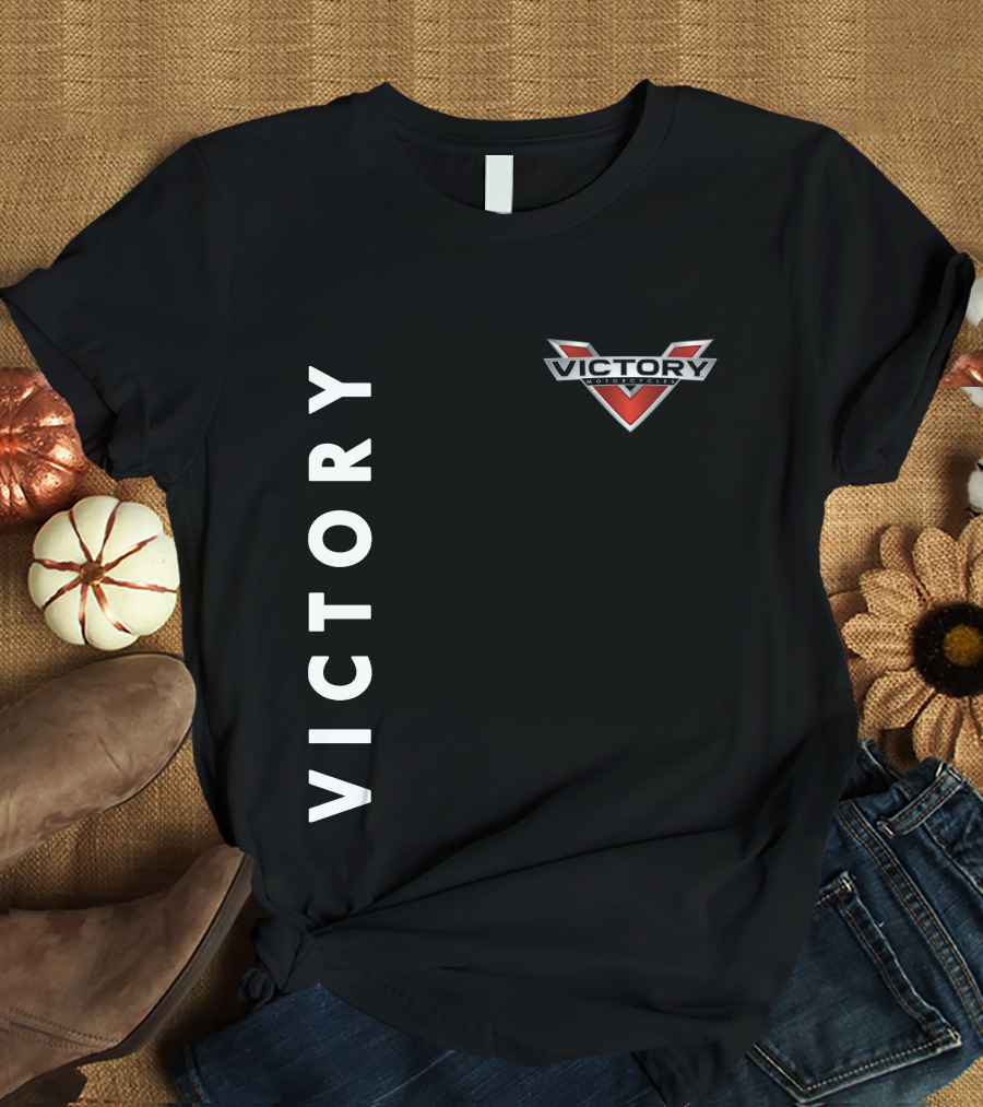 Victory Motorcycles Logo And Vertical Text Layout T-Shirt