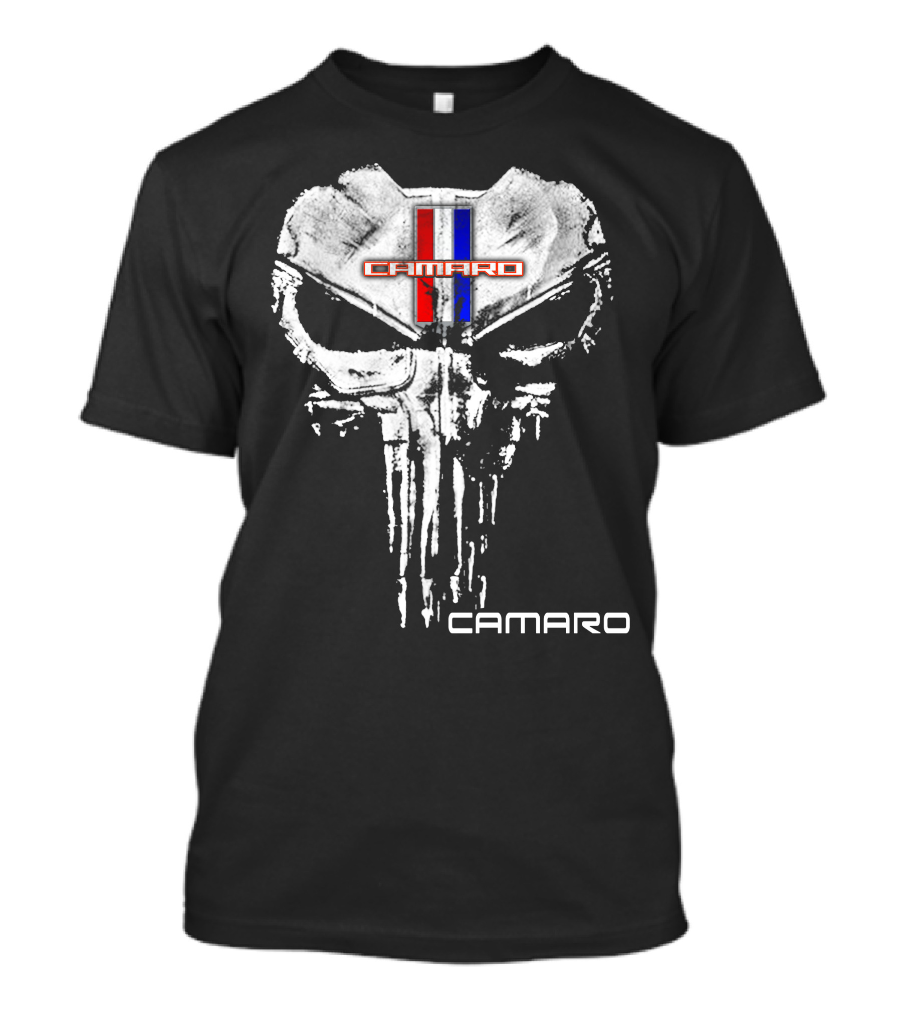 Camaro Punisher Skull Logo Red Blue Black T-Shirt