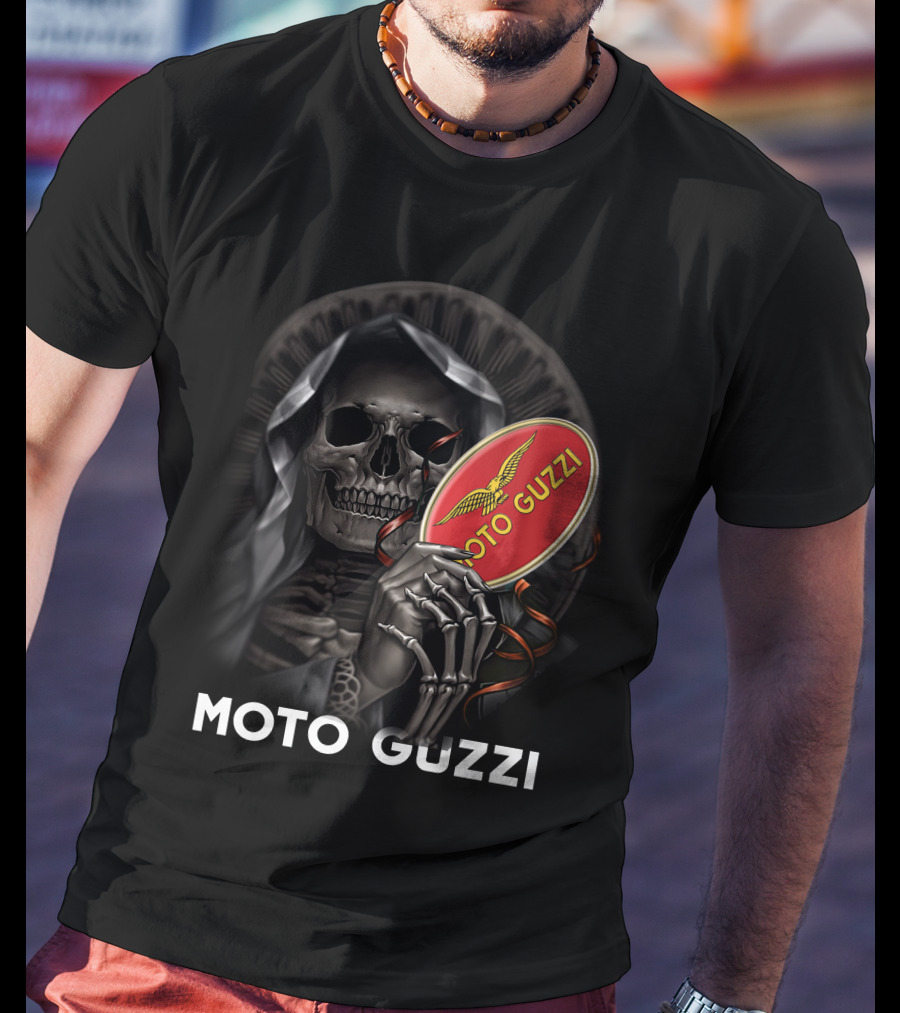 Moto Guzzi Skeleton Holding Red T-Shirt