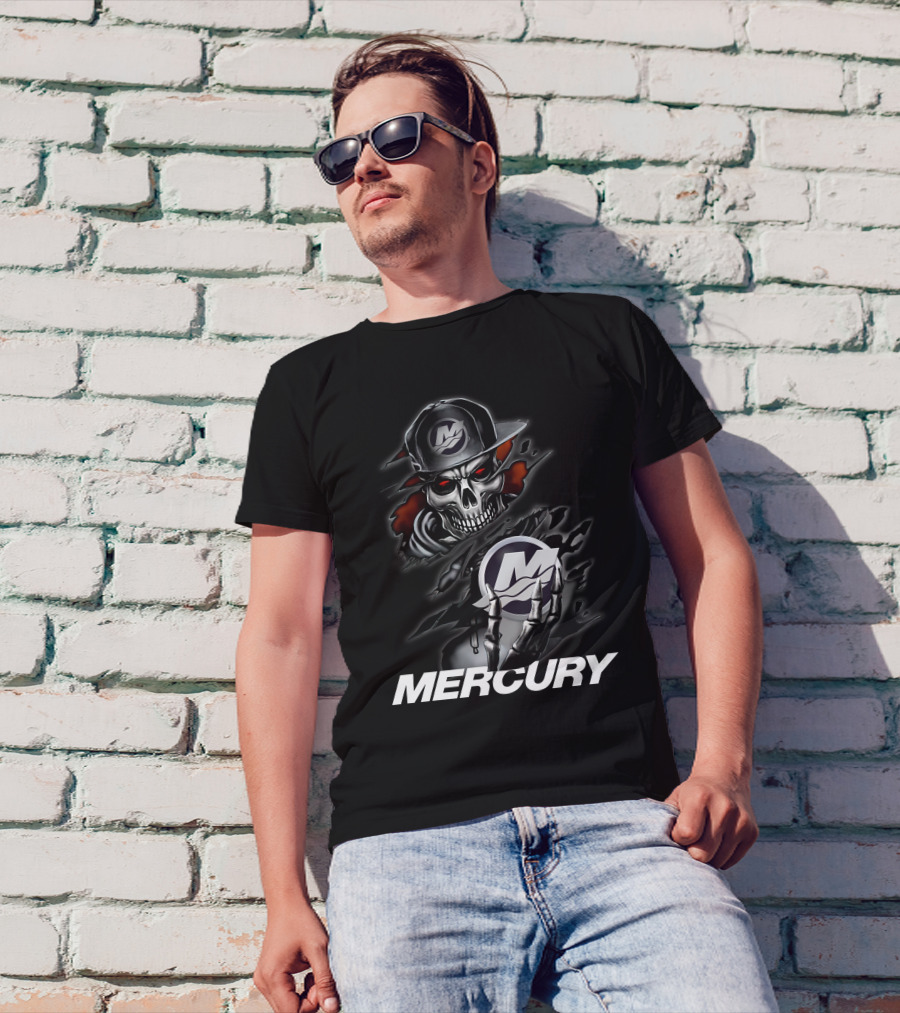 Mercury 05 Skull With Baseball Cap T-Shirt