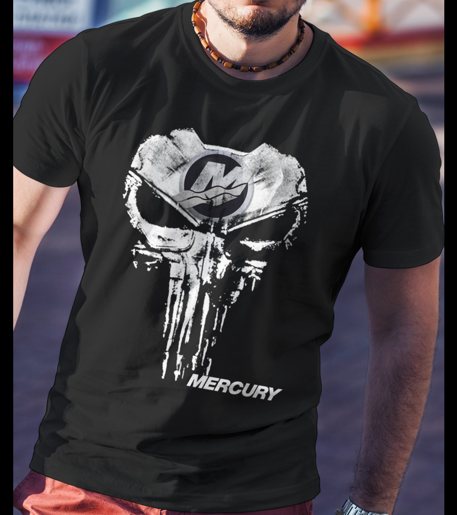 Mercury Logo With Punisher Skull Style T-Shirt