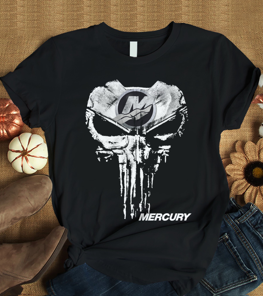 Mercury Logo With Punisher Skull Style T-Shirt