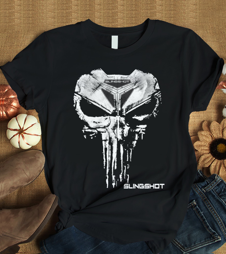 Slingshot Skull Design Black And White T-Shirt