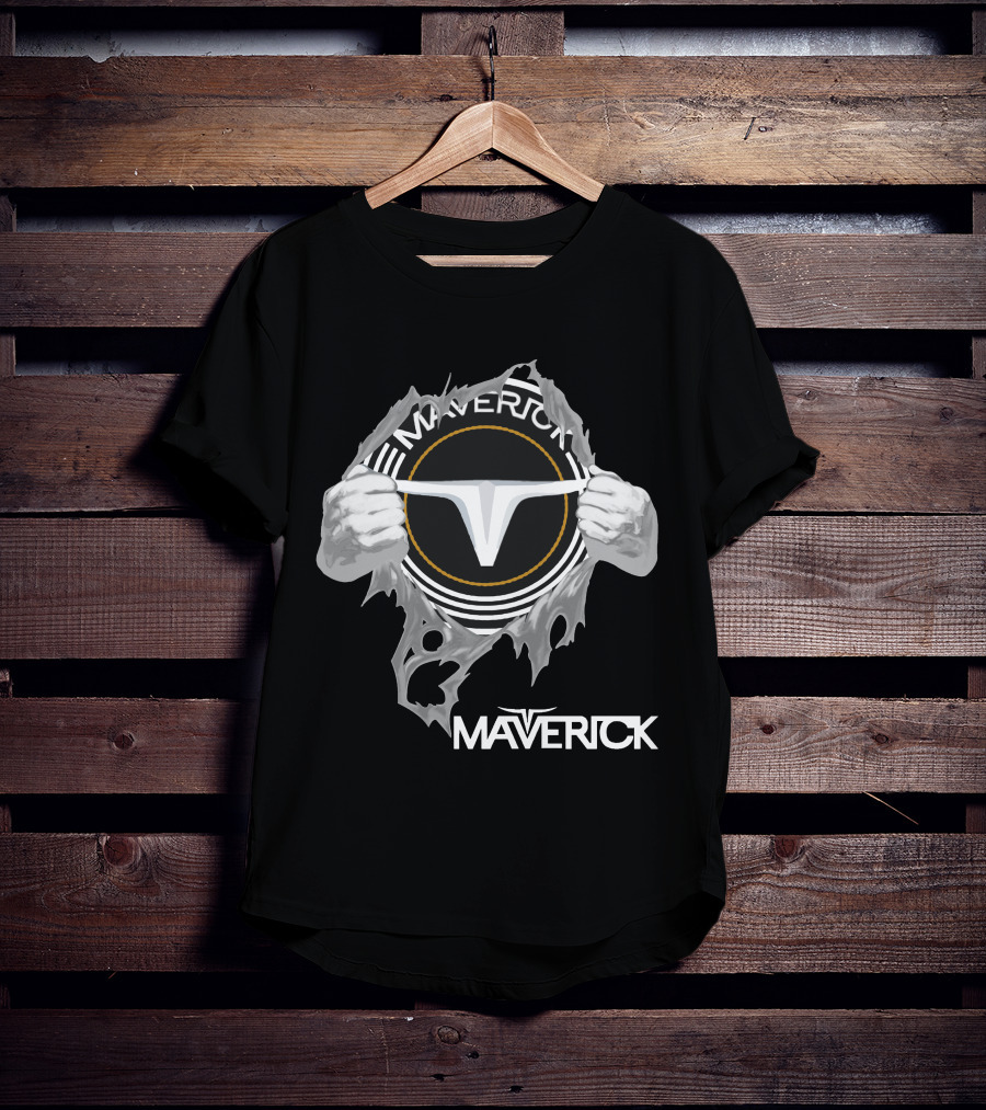 Maverick Logo With Hands Ripping Open T-Shirt