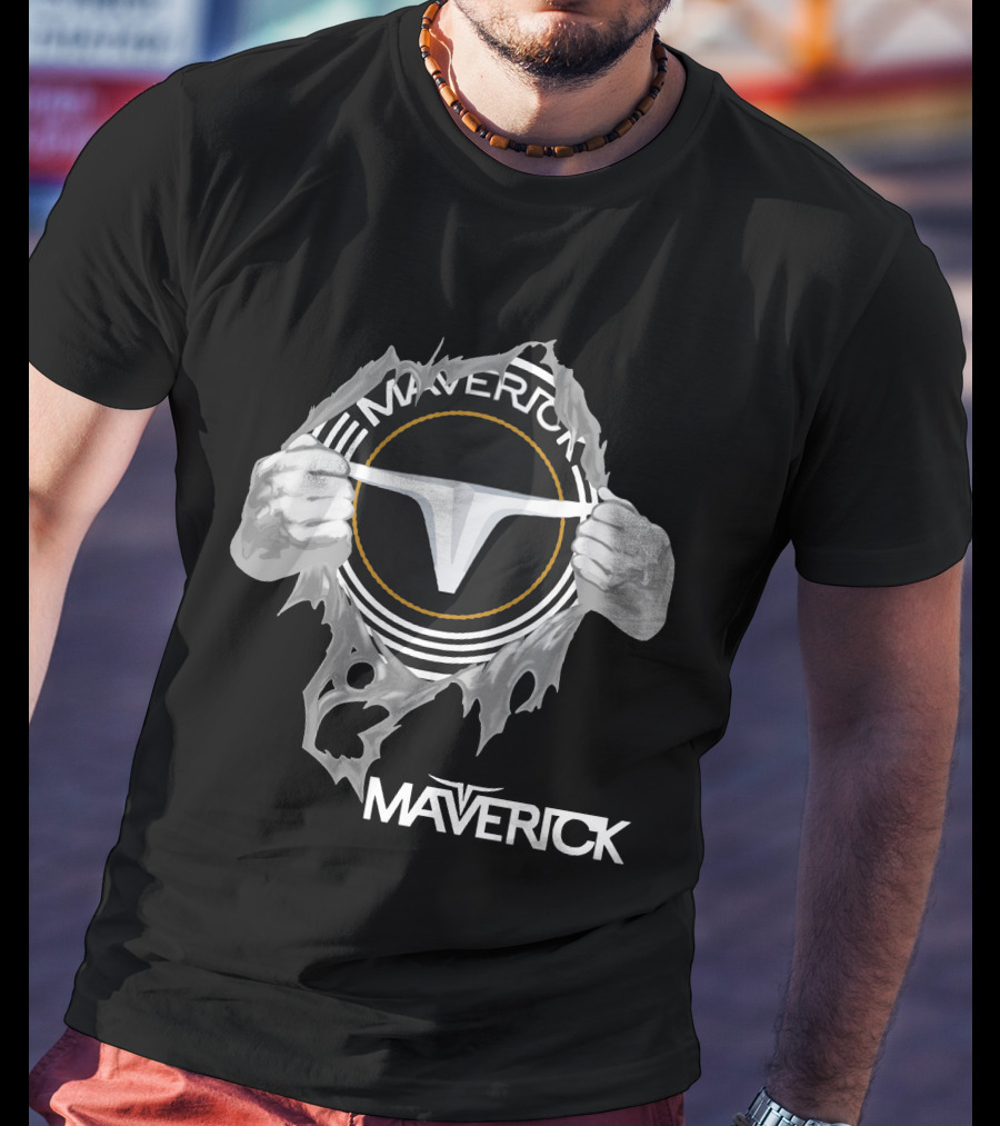 Maverick Logo With Hands Ripping Open T-Shirt
