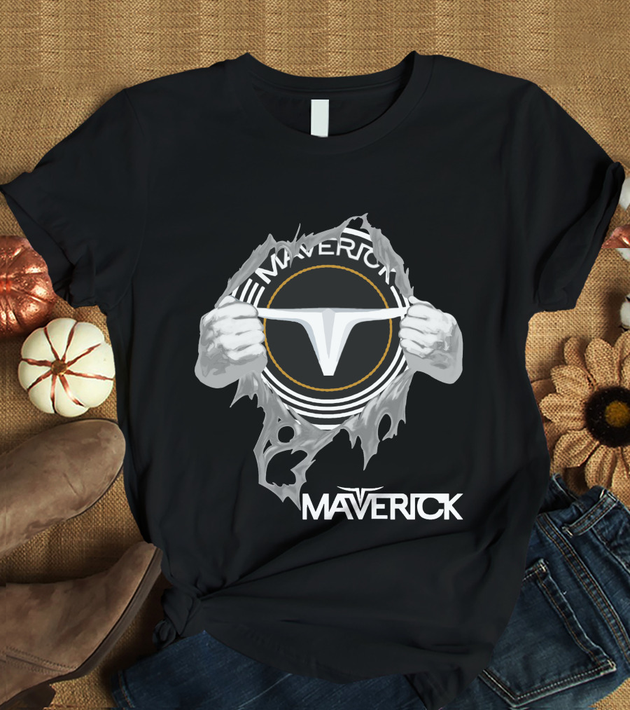 Maverick Logo With Hands Ripping Open T-Shirt