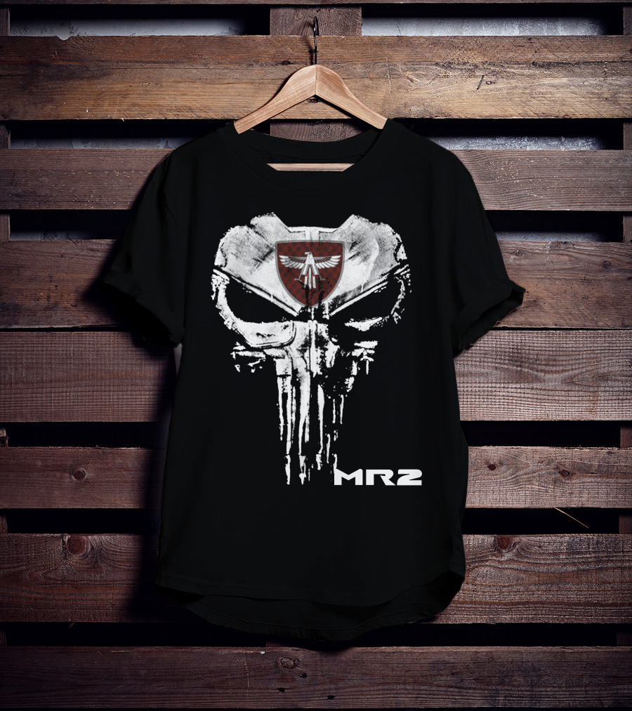 Mr2 Skull Emblem With Winged Shield Motif T-Shirt