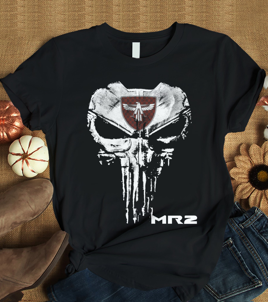Mr2 Skull Emblem With Winged Shield Motif T-Shirt