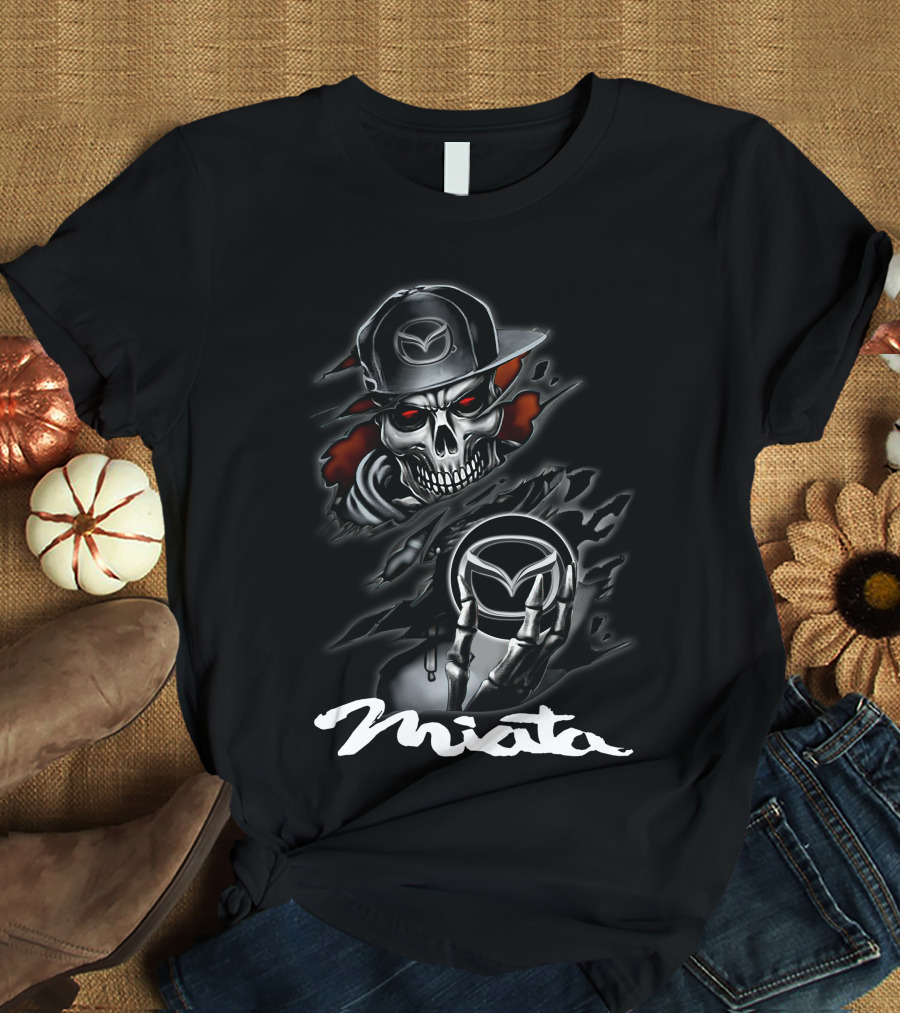 Miata Skull With Cap And Symbol Eyes T-Shirt
