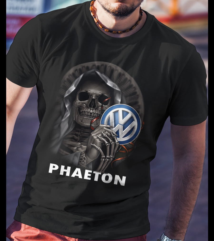 Volkswagen Phaeton Grim Reaper Skull Holding Vw Badge T-Shirt