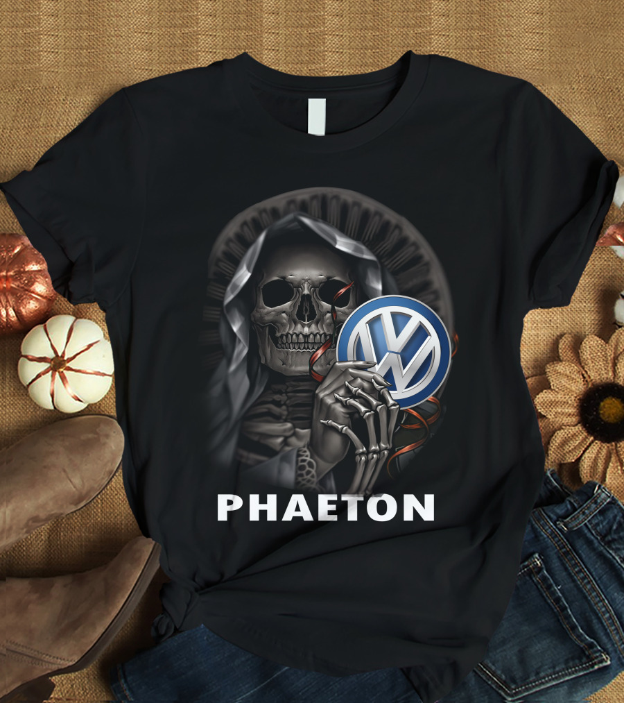Volkswagen Phaeton Grim Reaper Skull Holding Vw Badge T-Shirt