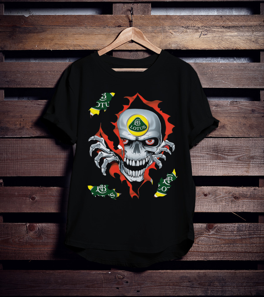 Lotus Skull With Racing Logo And Fiery T-Shirt