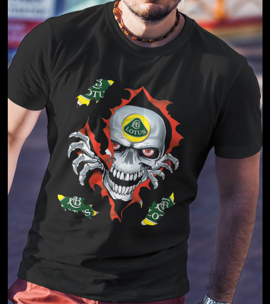 Lotus Skull With Racing Logo And Fiery T-Shirt