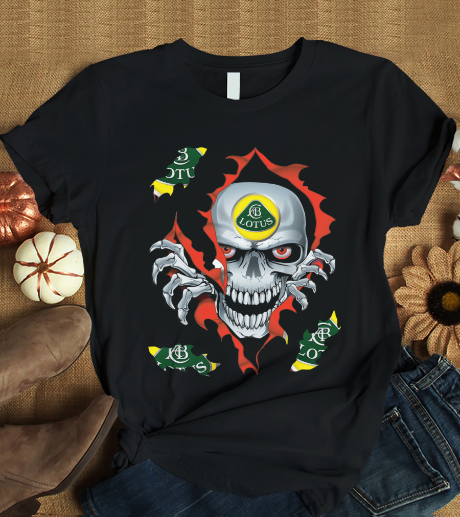 Lotus Skull With Racing Logo And Fiery T-Shirt