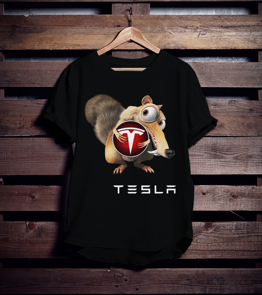 Tesla Ice Age Character Holding Tesla T-Shirt