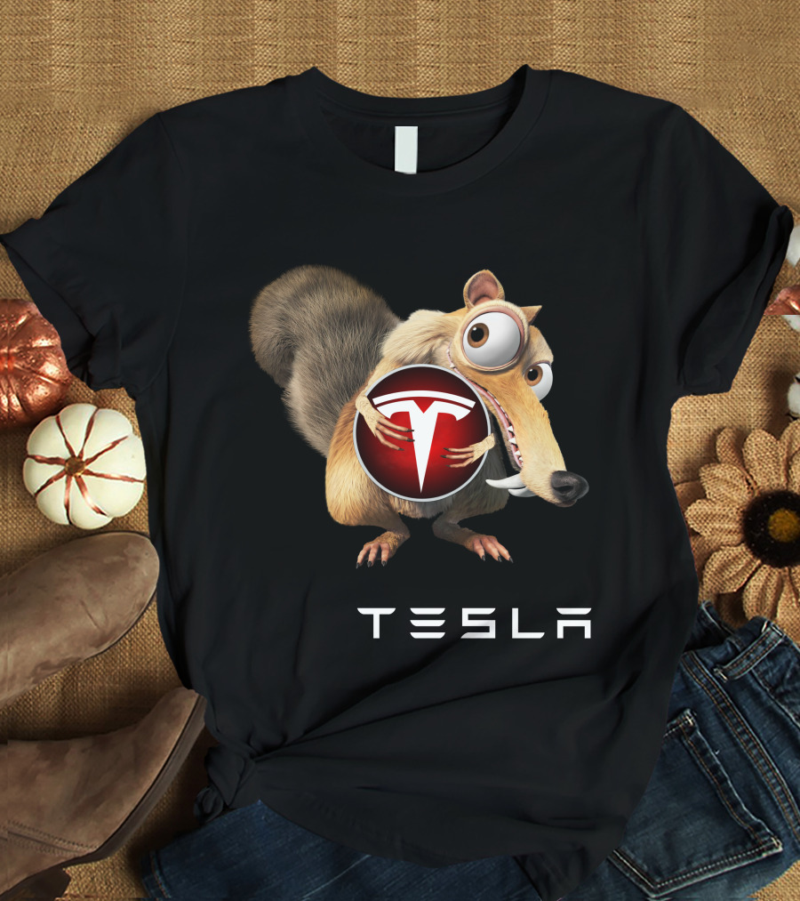 Tesla Ice Age Character Holding Tesla T-Shirt