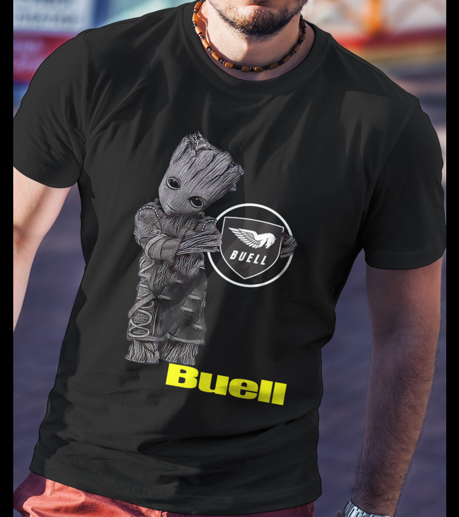 Buell Motorcycle Logo With Groot Character T-Shirt